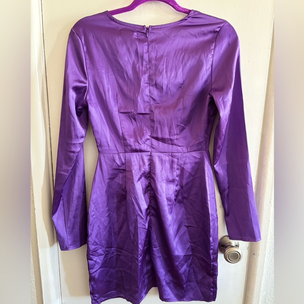 Nasty Gal Long Sleeve Wrap Purple Mini Dress - Picture 4 of 5
